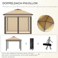 Outsunny Opvouwpaviljoen, Tuinpaviljoen, Metalen en Stoffen Overkapping, Netgordijnen, Afvoergaten, 330L x 330B x 288H cm, Beige(m-4)