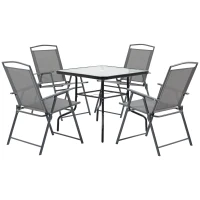 Outsunny Set Tavolo con 4 Sedie da Giardino Pieghevoli e Foro per Ombrellone, Nero(m-9)