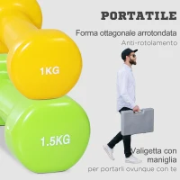 HOMCOM Manubri Pesi, Set Manubri Palestra da 10kg con Valigetta 4 Paia di Manubri Colorati (2x0.5kg, 2x1kg, 2x1.5kg, 2x2kg)(m-6)
