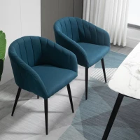 HOMCOM Set de 2 Scaune Tapițate Moderne, Scaune pentru Sufragerie și Living cu Picioare Metalice, 62x56x76 cm, Albastru(m-10)