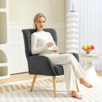 HOMCOM Polstoel, Woonkamerstoel met Stiksel, Zachte Bekleding in Fluweeloptiek, tot 120 kg, Grijs(m-2)