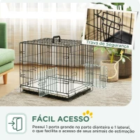 PawHut Gaiola para Cães Dobrável com Almofada com 2 Portas Alça de Transporte Bandeja Removível 60x40x50 cm Preto e Bege(m-5)