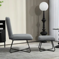 HOMCOM Poltrona Sala de Estar com Apoio para os Pés Poltrona Relax com Pés de Aço em Forma de Cruz Cinza Escuro(m-7)