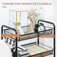 HOMCOM Carucior de bucatarie pe 5 niveluri cu cosuri din plasa, carucior de depozitare pentru sufragerie si dormitor din otel, 45x26,5x106cm, negru(m-5)