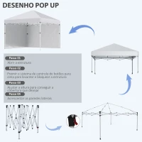 Outsunny Tenda Dobrável Pop-up 297x297x288 cm com 2 Paredes Laterais Anti-UV Altura Ajustável em 3 Níveis e Bolsa de Transporte Branco(m-5)