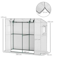 Outsunny Mini-kas, aanleunkas met roldeur en netramen, UV-bestendig, voor bloemen, zaailingen, planten, Wit(m-3)