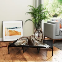PawHut Cama Elevada para Cães com Tecido Transpirável para Dormir Relaxar Cama para Animais de Estimação 122x92x23 cm Preto(m-2)