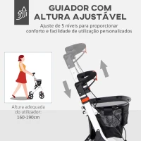 HOMCOM Andarilho para Idosos Dobrável de Alumínio com Altura Ajustável Travão e Bolsa de Transporte 64,5x54x90-102 cm Preto e Branco(m-5)