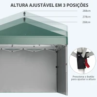 Outsunny Tenda Dobrável Pop-up 297x297x288 cm com 2 Paredes Laterais Anti-UV Altura Ajustável em 3 Níveis e Bolsa de Transporte Verde(m-6)