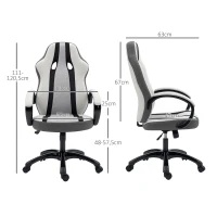 HOMCOM Cadeira Gaming com Altura Ajustável e Suporte Lombar para Casa Escritório 61x63x111-120,5 cm Cinzento(m-3)