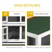 PawHut Coelheira de Madeira de 2 Níveis Gaiola para Coelhos com Rodas e 2 Bandejas Amovíveis 119x50,5x109 cm Branco e Cinza(m-8)