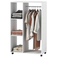 HOMCOM Mobiele Open Garderobe op Wielen, Garderobekast, Verplaatsbaar Kledingrek, 80 x 40 x 128 cm, Wit