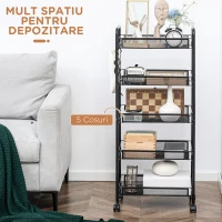 HOMCOM Carucior de bucatarie pe 5 niveluri cu cosuri din plasa, carucior de depozitare pentru sufragerie si dormitor din otel, 45x26,5x106cm, negru(m-4)