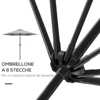 Outsunny Ombrellone da Giardino Inclinabile 2.3x2m con Apertura a Manovella e 6 Stecche, Grigio(m-8)