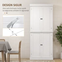 HOMCOM Dulap Înalt de Bucătărie cu 6 Rafturi și 2 Uși, Dulap cu Rafturi Reglabile din Lemn, 76x40,5x184 cm, Alb(m-6)