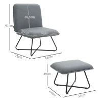 HOMCOM Poltrona Sala de Estar com Apoio para os Pés Poltrona Relax com Pés de Aço em Forma de Cruz Cinza Escuro(m-3)