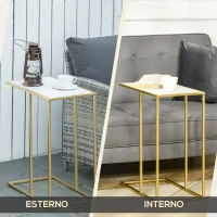Outsunny Tavolino da Salotto con Piano Effetto Marmo e Base in Metallo, 48x30.5x61cm, Bianco e Oro(m-5)