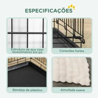 PawHut Gaiola para Cães Dobrável com Almofada com 2 Portas Alça de Transporte Bandeja Removível 60x40x50 cm Preto e Bege(m-4)