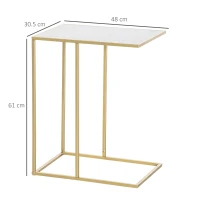 Outsunny Tavolino da Salotto con Piano Effetto Marmo e Base in Metallo, 48x30.5x61cm, Bianco e Oro(m-3)