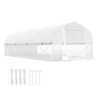 Outsunny Estufa tipo Túnel 6x3x2 m com 8 Janelas Cobertura de PE Anti UV e Porta Enrolável e Paredes Laterais Branco(m-10)