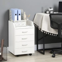 Vinsetto Fiset pentru Birou din Lemn cu 4 Sertare, Dulap pentru Birou cu Roti si Margini Inaltate, 40x36x65cm, Alb(m-10)