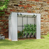 Outsunny Mini-kas, aanleunkas met roldeur en netramen, UV-bestendig, voor bloemen, zaailingen, planten, Wit(m-2)