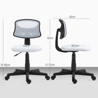 HOMCOM Cadeira de Escritório sem Apoio para os Braços com Encosto de Malha Respirável Altura Ajustável 43x48x78-88 cm Branco(m-3)