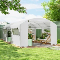 Outsunny Estufa tipo Túnel 6x3x2 m Estufa de Exterior com 4 Janelas de Malha Cobertura de PE Anti UV e 3 Portas Enroláveis Branco(m-2)