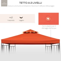 Outsunny Copertura per Gazebo 3x3 m a 2 Livelli in Poliestere Resistente con 8 Fori di Drenaggio, Rosso Ruggine(m-3)