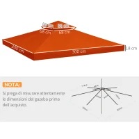 Outsunny Copertura per Gazebo 3x3 m a 2 Livelli in Poliestere Resistente con 8 Fori di Drenaggio, Rosso Ruggine(m-2)