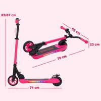 SPORTNOW Trotinete Elétrica Dobrável para Crianças 120 W Autonomia 6 km e Máximo 10 km/h com Travão Luzes LED 74x52x83-87 cm Rosa(m-3)
