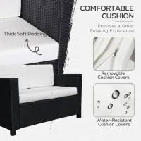 Outsunny Rattan Sofa, 2 Seater Garden Furniture with Soft Padded Cushion and Armrests, Wicker Garden Loveseat for Patio, Black(m-5)