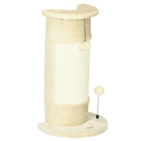 PawHut Kratzbaum mit Spielzeug, inkl. 2 Bälle. weicher Plüsch, 34 cm x 25,5 cm x 58 cm, Cremeweiß