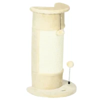 PawHut Kratzbaum mit Spielzeug, inkl. 2 Bälle. weicher Plüsch, 34 cm x 25,5 cm x 58 cm, Cremeweiß(m-1)