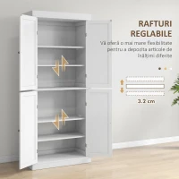 HOMCOM Dulap Înalt de Bucătărie cu 6 Rafturi și 2 Uși, Dulap cu Rafturi Reglabile din Lemn, 76x40,5x184 cm, Alb(m-5)