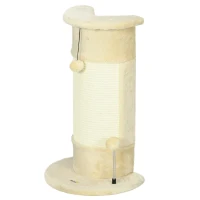 PawHut Kratzbaum mit Spielzeug, inkl. 2 Bälle. weicher Plüsch, 34 cm x 25,5 cm x 58 cm, Cremeweiß(m-12)