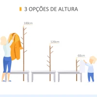 HOMCOM Cabide de Pé com Banco Pendurador Tipo Árvore Moderno 6 Ganchos para Pendurar Roupa Malas Corredor Entrada Bambu e MDF 80x30x180cm(m-7)