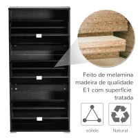HOMCOM Armário de Sapatos Moderno Sapateira para Corredor Entrada com 6 Prateleiras de Armazenamento Espaço de Exibição 60x26x124cm Preto(m-5)