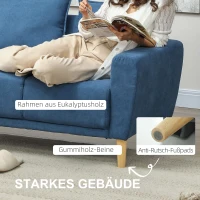 HOMCOM Tweezitsbank, Moderne Stoffen Bank, 2 Rugkussens, Eucalyptus-Houten Frame, 133 x 73 x 81 cm, Blauw(m-7)