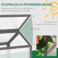 Outsunny Mini-broeikas, Compact plantenhuis van hout, Polycarbonaat panelen, Ventilatieopening, 90L x 52B x 49,5H cm, Grijs(m-5)