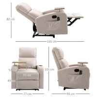 HOMCOM Poltrona de Massagem Poltrona Relax Elétrica com 4 Modos de Vibração Reclinação 145° Estofada em Microfibra Controlo Remoto Mesa 2 Bolsos Laterais e Suporte para Copos 77x93x105cm Bege(m-3)