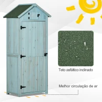 Outsunny Armário de Jardim de Madeira 77x54,2x179 cm 0,3 m² Armário de Armazenamento com 3 Prateleiras e 2 Portas Azul Claro(m-4)