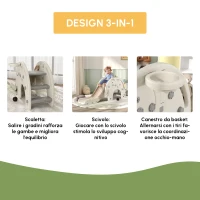 AIYAPLAY Scivolo per Bambini da Interno 3 in 1 con Canestro e Design a Elefante, Età 1-3 Anni, Bianco Crema(m-9)