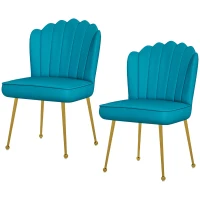 Set of 2 Velvet-Feel Shell Accent Chair - Blue(m-11)