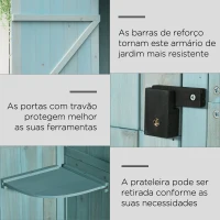 Outsunny Armário de Jardim de Madeira 77x54,2x179 cm 0,3 m² Armário de Armazenamento com 3 Prateleiras e 2 Portas Azul Claro(m-5)