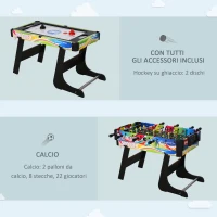 HOMCOM Tavolo da Gioco 4 in 1 Pieghevole per Calcio-Balilla, Biliardo, Air Hockey e Ping Pong, in MDF e Plastica(m-7)