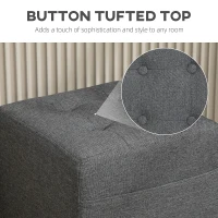 HOMCOM Square Footstool, Small Ottoman with Side Pocket, Linen Fabric Footrest Foot Stool with Rubber Wood Legs and Padded Seat for Living Room, Bedroom, Entryway, 35 x 35 x 35cm, Grey(m-8)