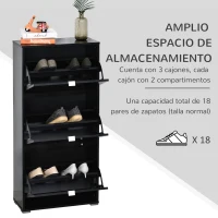 HOMCOM Armário de Sapatos Moderno Sapateira para Corredor Entrada com 6 Prateleiras de Armazenamento Espaço de Exibição 60x26x124cm Preto(m-4)