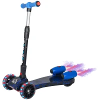 HOMCOM Scooter for Kids Toddler 3 Wheel Adjustable Height w/ Flashing Wheels Music Water Spray Foldable Kick Scooter for Boys and Girls 3 - 6 Yrs Blue(m-1)