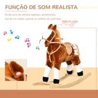HOMCOM Cavalo Baloiço de Pelúcia para Crianças entre 3-6 Anos com Sons de Relincho 74x28x65 cm Marrom(m-5)